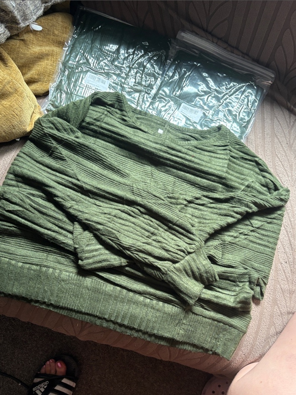 Olive Green Ribbed Knit Sweater
